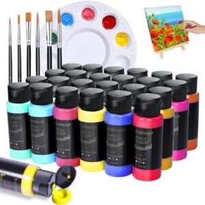 Acrylic Paint, 24 Colors Acrylic Paint Set, 2oz/60ml Water-Based Acrylic Paint, Waterproof Permanent Acrylic Art Supplies for Kids, Beginners, and Adults Painting on Wall, Wood, Rock (24 Colors)