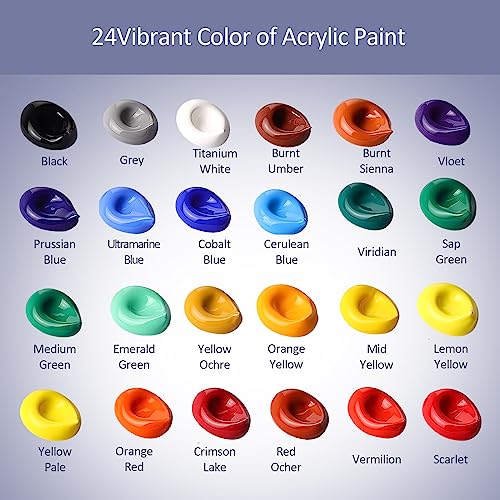 Acrylic Paint, 24 Colors Acrylic Paint Set, 2oz/60ml Water-Based Acrylic Paint, Waterproof Permanent Acrylic Art Supplies for Kids, Beginners, and Adults Painting on Wall, Wood, Rock (24 Colors)