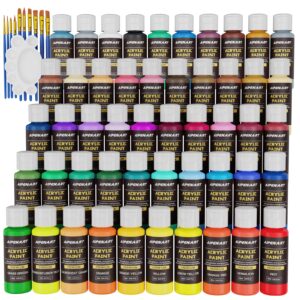 acrylic paint set of 50 colors(60ml,2oz) with 10 brushes, art supplies for canvas fabric clothes ceramic rocks & pumkins decorating for artists adults beginners painting art craft kit…