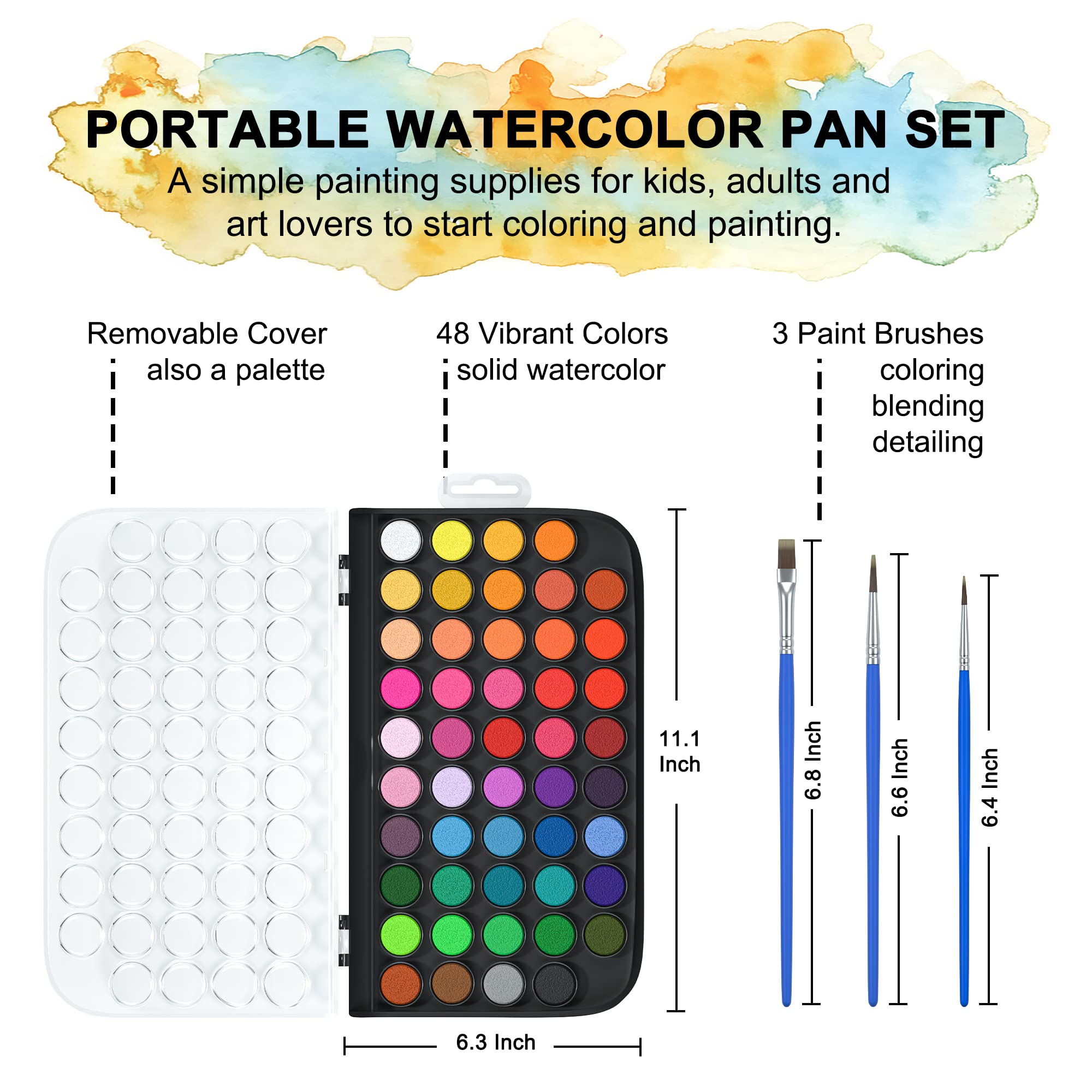 Shuttle Art 58 Pack Watercolor Paint Set, 48 Colors Watercolor Pan with 10 Paint Brushes for Beginners, Artists, Kids & Adults to Watercolor Paint, Bullet Journal, Calligraphy Practice