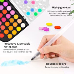 48-Color Watercolor Paint Set With Brush, Refillable Water Brush Pen, Palette, and Water-Washable Paints for Kids, Adults and Artists