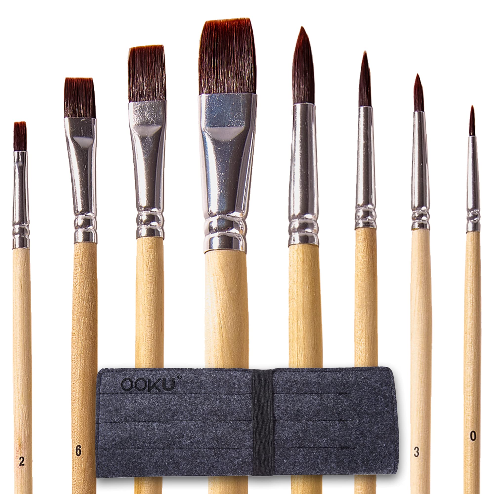 OOKU 8PCS Paint Brush Set, Watercolor Paint Brushes for Kids Adults | Round Flat Paint Brushes for Acrylic Painting, Artist Paint Brushes | Nylon Bristles for Oil Gouache Acrylic Paint Brushes