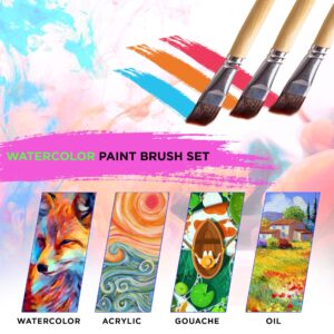 OOKU 8PCS Paint Brush Set, Watercolor Paint Brushes for Kids Adults | Round Flat Paint Brushes for Acrylic Painting, Artist Paint Brushes | Nylon Bristles for Oil Gouache Acrylic Paint Brushes