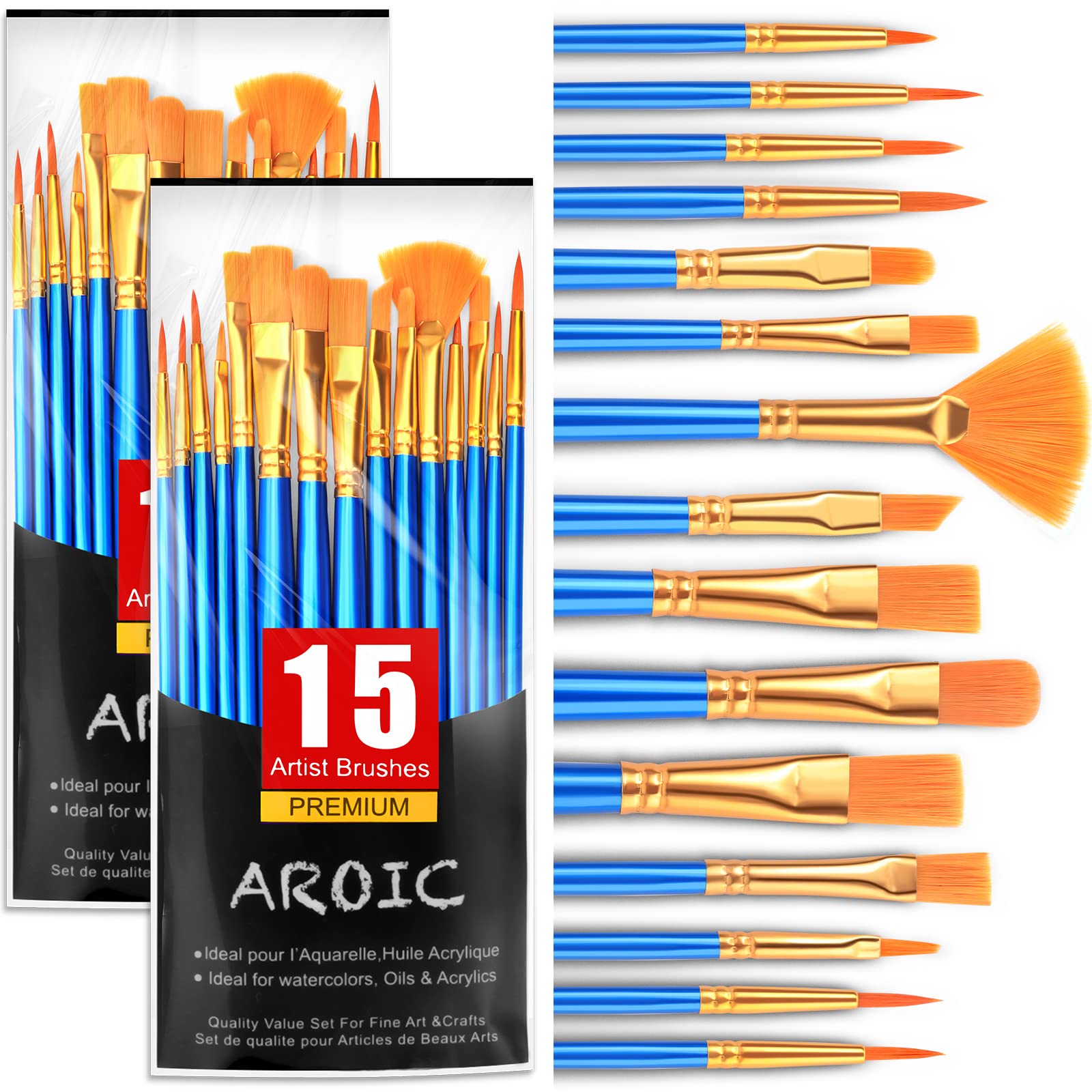 AROIC Acrylic Paint Brush Set, 30 pcs Nylon Hair Paint Brushes for All Purpose Oil Watercolor Face Body Rock Painting Artist, Small Paint Brush Kits for Kids Adult Drawing