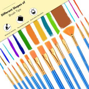 AROIC Acrylic Paint Brush Set, 30 pcs Nylon Hair Paint Brushes for All Purpose Oil Watercolor Face Body Rock Painting Artist, Small Paint Brush Kits for Kids Adult Drawing