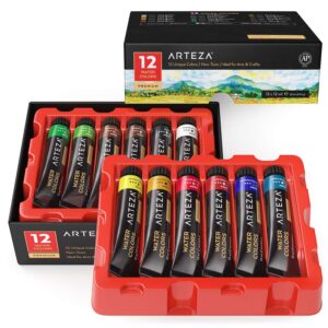 ARTEZA Watercolor Paint Set, 12 Colors in 12 ml/0.4 US fl oz Watercolor Tubes, Non-Toxic Water Color Paint for Adults