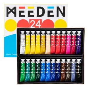 meeden gouache paint set, non-toxic 24 x 12ml/0.4oz water-based gouache tubes paints for canvas & paper, art supplies for artist, adults, kids, beginners