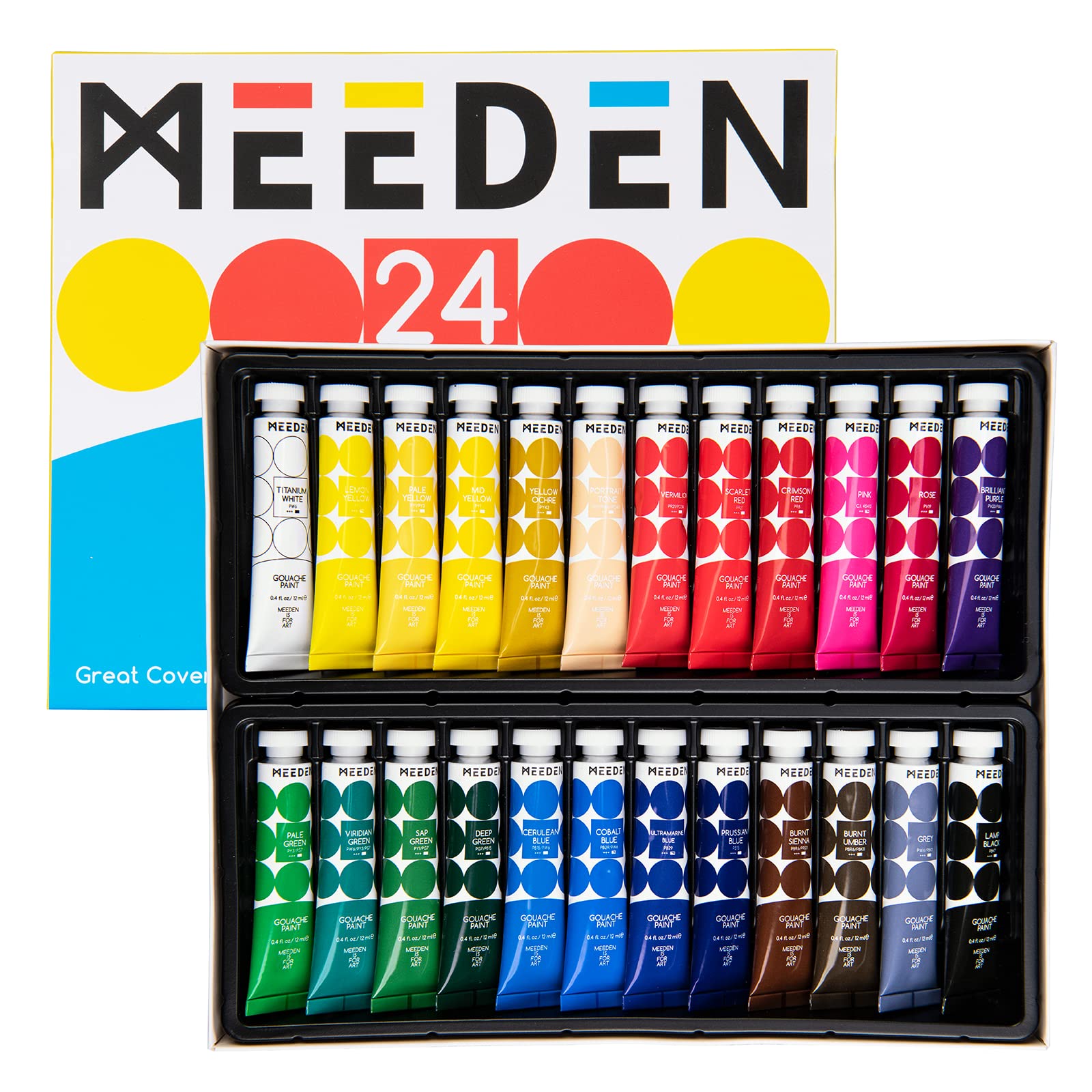 MEEDEN Gouache Paint Set, Non-Toxic 24 x 12ml/0.4oz Water-Based Gouache Tubes Paints for Canvas & Paper, Art Supplies for Artist, Adults, Kids, Beginners