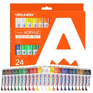 aureuo acrylic paint set 24 x 12ml / 0.4 fl oz tubes non-toxic christmas color paints for canvas, wood, craft painting supplies for students & beginners