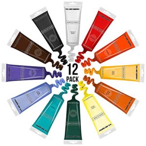 U.S. Art Supply Professional 12 Color Set of Acrylic Paint in Extra-Large 75ml Tubes - Rich Pigment Vivid Colors for Artists, Students, Beginners, Kids, Adults - Canvas, Portrait Paintings, Wood
