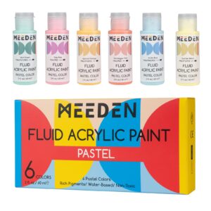 meeden fluid pastel acrylic paint set, 6 vibrant colors (2 oz, 60 ml), rich pigments, non-toxic high flow art paints for artists, adults, kids, beginners, art supplies for canvas painting