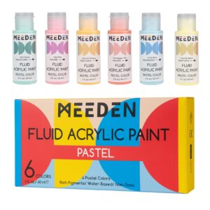 MEEDEN Fluid Pastel Acrylic Paint Set, 6 Vibrant Colors (2 oz, 60 ml), Rich Pigments, Non-Toxic High Flow Art Paints for Artists, Adults, Kids, Beginners, Art Supplies for Canvas Painting