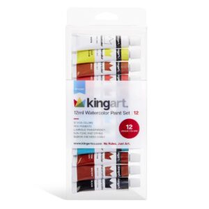 kingart studio watercolor paint, 12 ml (.4oz), set of 12 colors