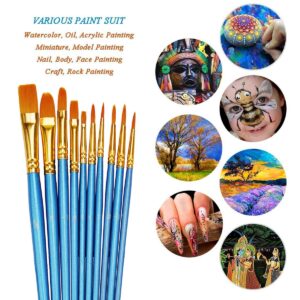 BOSOBO Paint Brush Sets, 6 Pack 60 Pcs Pointed-Round Tip Paintbrushes Nylon Hair Artist Acrylic Paint Brushes for Acrylic Watercolor Oil, Face Art, Model, Miniature Detailing & Rock Painting, Blue