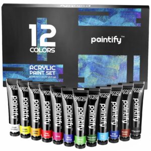 paintify acrylic paint set - 12 vibrant colors, 22ml tubes - premium quality, non-toxic, rich pigments - perfect for artists, students & diy crafters