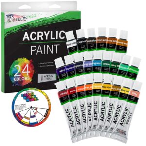 U.S. Art Supply 72-Piece Artist Acrylic Painting Set with Aluminum Field Easel, Wood Table Easel, 24 Acrylic Paint Colors, 34 Brushes, 2 Stretched Canvases, 6 Canvas Panels, Painting Pad, 2 Palettes