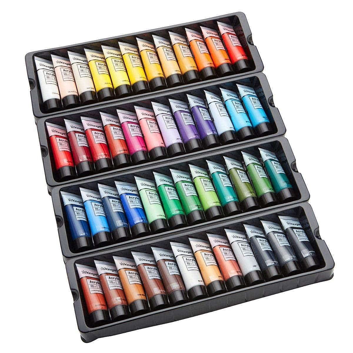 KINGART 500-48 PRO Artist Quality 48 Pc. Acrylic Paint Set, 22ml (0.74oz) Tubes, Set of 48 Unique, Highly Pigmented Colors