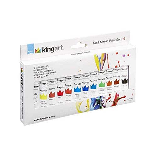 KINGART Studio Acrylic Paint, 12 ml (.4oz), Set of 12 Colors