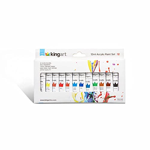 KINGART Studio Acrylic Paint, 12 ml (.4oz), Set of 12 Colors