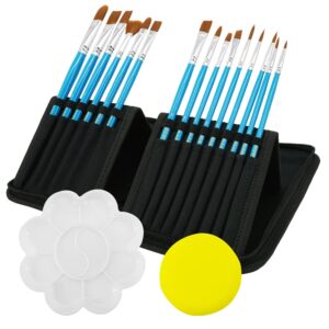 aureuo watercolor paint brush set - 15 nylon painting brushes, sponge & color palette with a pop-up carrying case as paint brush holder for beginner watercolor painting