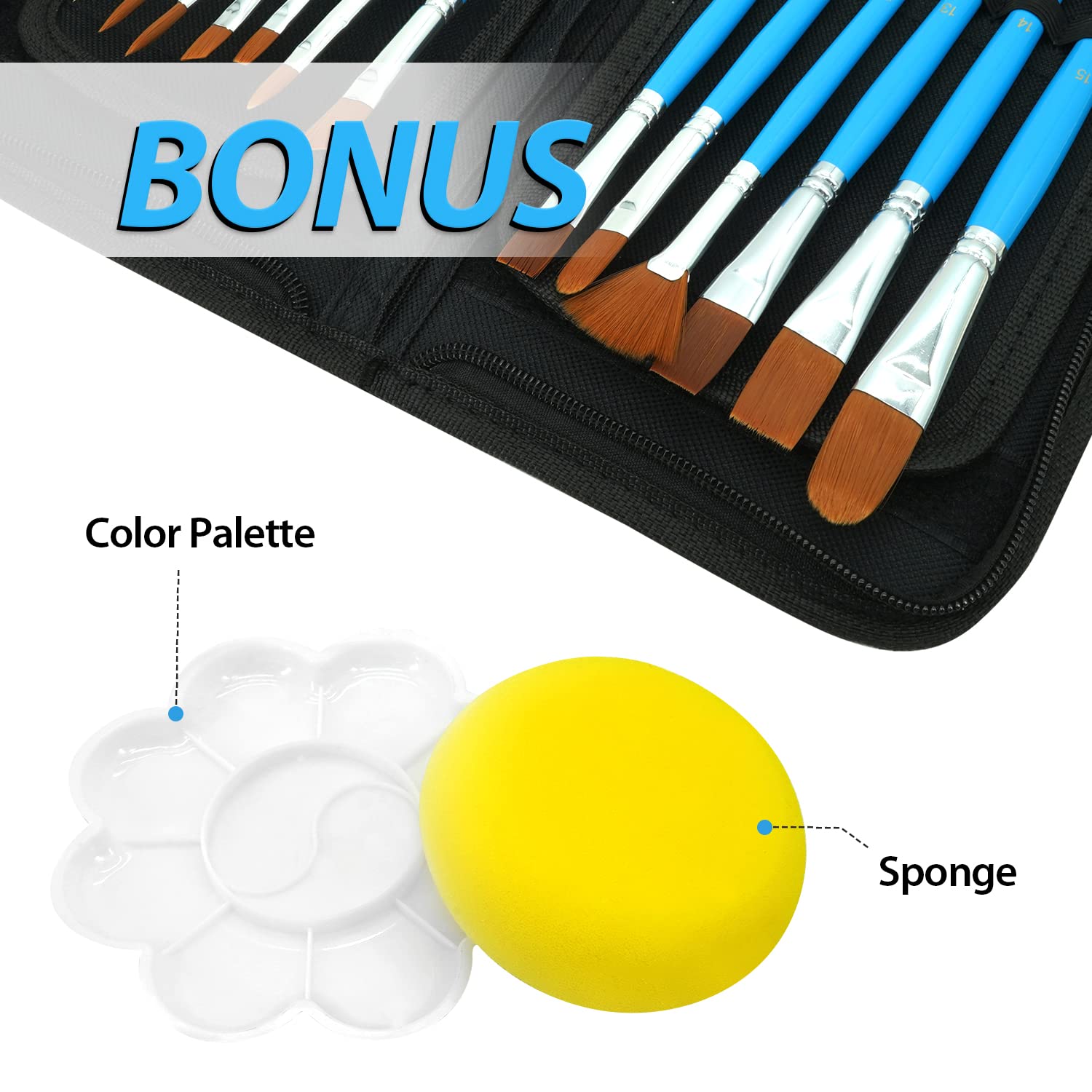 AUREUO Watercolor Paint Brush Set - 15 Nylon Painting Brushes, Sponge & Color Palette with a Pop-up Carrying Case as Paint Brush Holder for Beginner Watercolor Painting