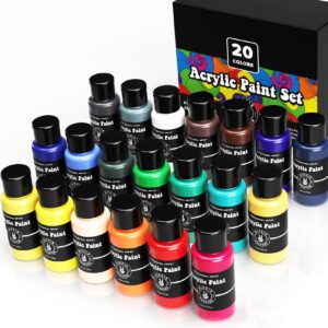 Craft Paint Acrylic Premium Acrylic Paint Set 20 Colors Paint Acrylic | Canvas Paint Ceramic Outdoor Wood Clay Glass Rock Painting 2oz 60ml Bottles for Adults Artists Beginners and Kids Art Supplies