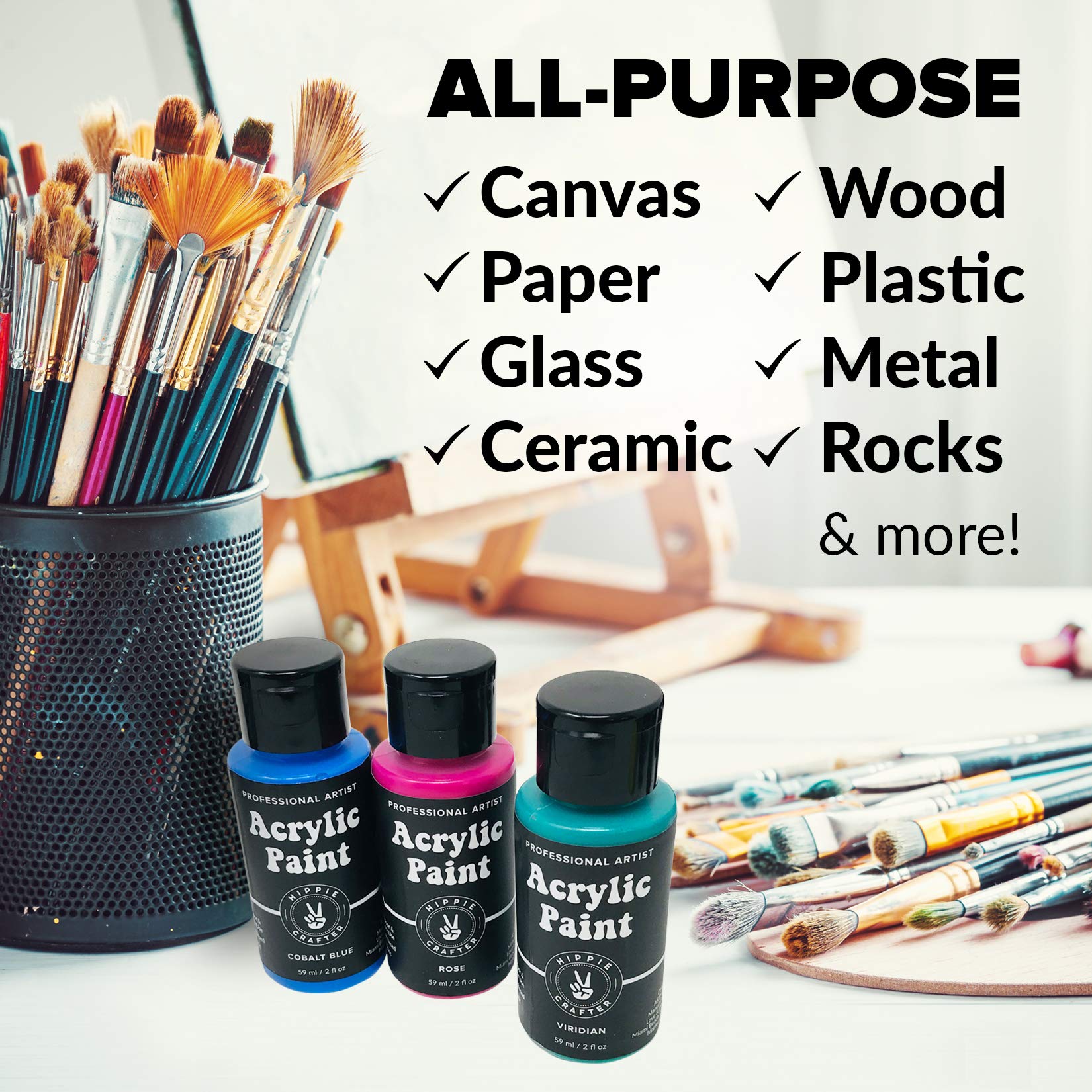 Craft Paint Acrylic Premium Acrylic Paint Set 20 Colors Paint Acrylic | Canvas Paint Ceramic Outdoor Wood Clay Glass Rock Painting 2oz 60ml Bottles for Adults Artists Beginners and Kids Art Supplies
