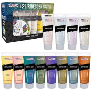 u.s. art supply professional 12 color set of iridescent acrylic paint, large 75ml tubes - luminescent special effect chameleon color-shifting pearl colors - artists, canvas painting, paper, wood, rock