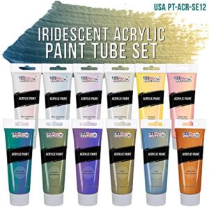 U.S. Art Supply Professional 12 Color Set of Iridescent Acrylic Paint, Large 75ml Tubes - Luminescent Special Effect Chameleon Color-Shifting Pearl Colors - Artists, Canvas Painting, Paper, Wood, Rock