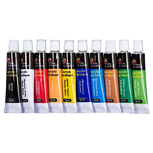 Time 4 Crafts 10-Piece Acrylic Paint for Watercolor or Oil Painting Projects, 8.25 inches, Multicolor