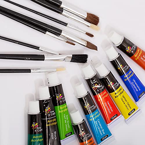 Time 4 Crafts 10-Piece Acrylic Paint for Watercolor or Oil Painting Projects, 8.25 inches, Multicolor