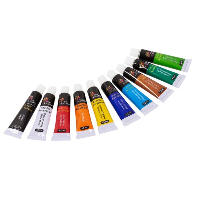 Time 4 Crafts 10-Piece Acrylic Paint for Watercolor or Oil Painting Projects, 8.25 inches, Multicolor