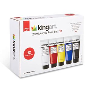 KINGART PRO Artist Acrylic Paint, 120ml (4.06oz), Set of 12 Unique Colors