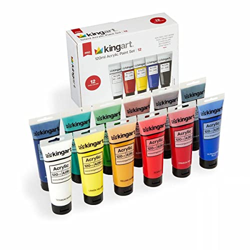 KINGART PRO Artist Acrylic Paint, 120ml (4.06oz), Set of 12 Unique Colors