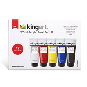 KINGART PRO Artist Acrylic Paint, 120ml (4.06oz), Set of 12 Unique Colors