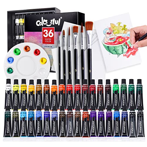 Colorful Watercolor Paint Set – 36 Colors Watercolor Paint Tubes with 16 Watercolor Papers, 6 Brushes, 1 Palette – Easy Blending for Children's Watercolor Art – Ideal for Watercolor Paper