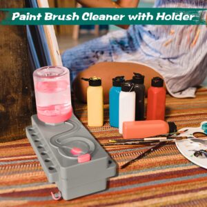 Upgrade Paint Brush Cleaner with Holder, Water Cycle Brush Rinser for Acrylic, Watercolor, and Water-Based Paints(Pink+Grey)