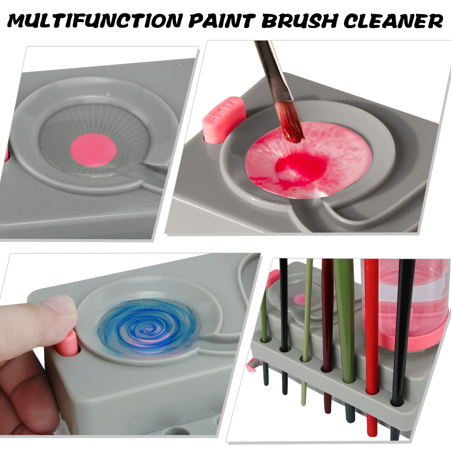 Upgrade Paint Brush Cleaner with Holder, Water Cycle Brush Rinser for Acrylic, Watercolor, and Water-Based Paints(Pink+Grey)