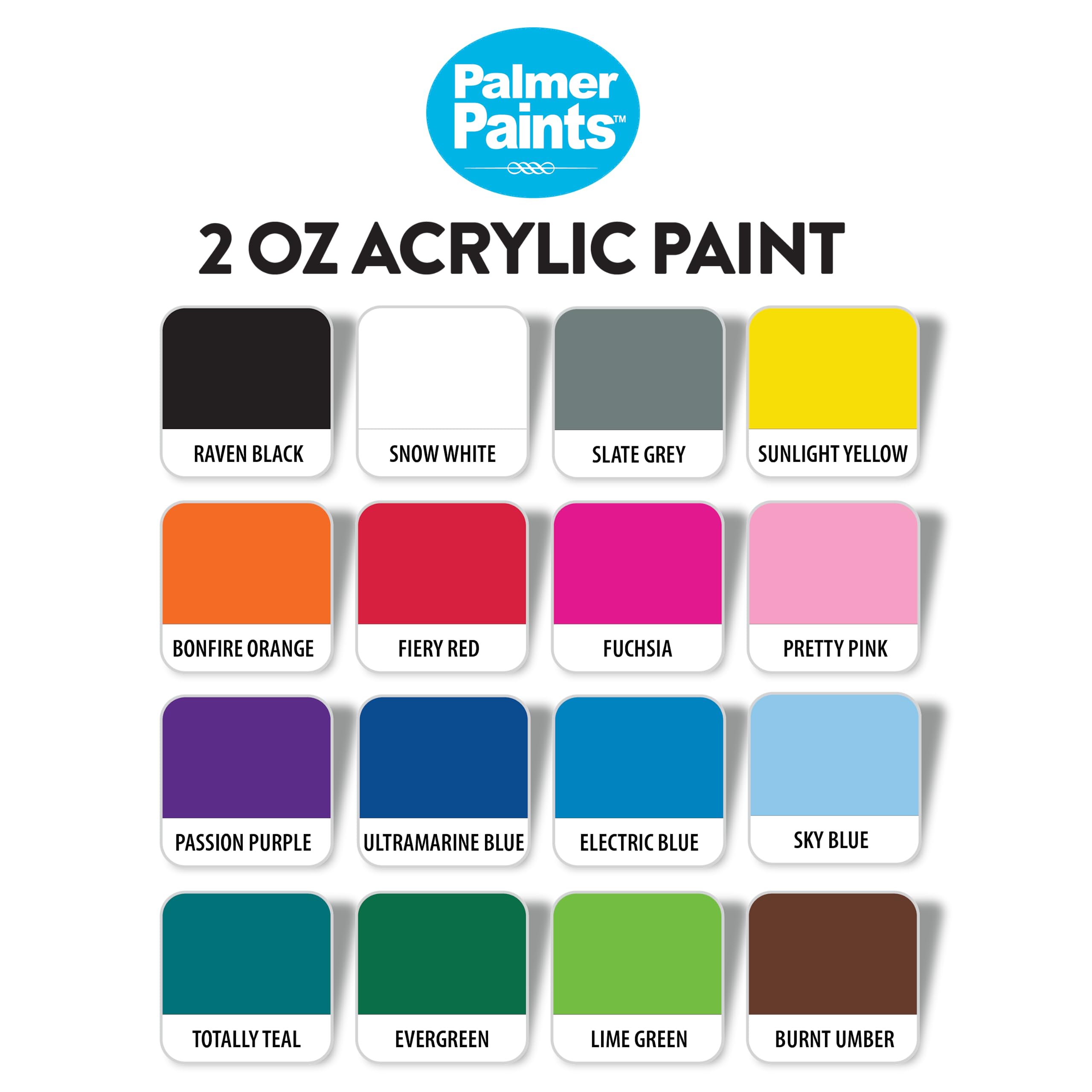 Palmer 2oz 16 Color Acrylic Paint Set, Perfect Color Selection