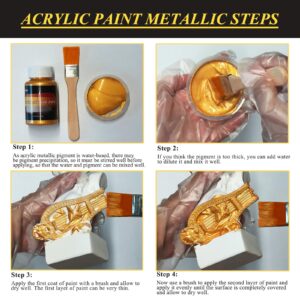 Wadities Acrylic Paint Metallic, 3pcs 13.5oz(375g) Gold & Silver & Bronze, Gold Leaf Paint for Art Painting, Ideal for Canvas, Wood, Clay, Fabric, Ceramic, Stone, Glass Craft Supplies