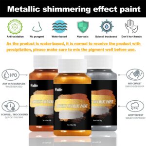 Wadities Acrylic Paint Metallic, 3pcs 13.5oz(375g) Gold & Silver & Bronze, Gold Leaf Paint for Art Painting, Ideal for Canvas, Wood, Clay, Fabric, Ceramic, Stone, Glass Craft Supplies