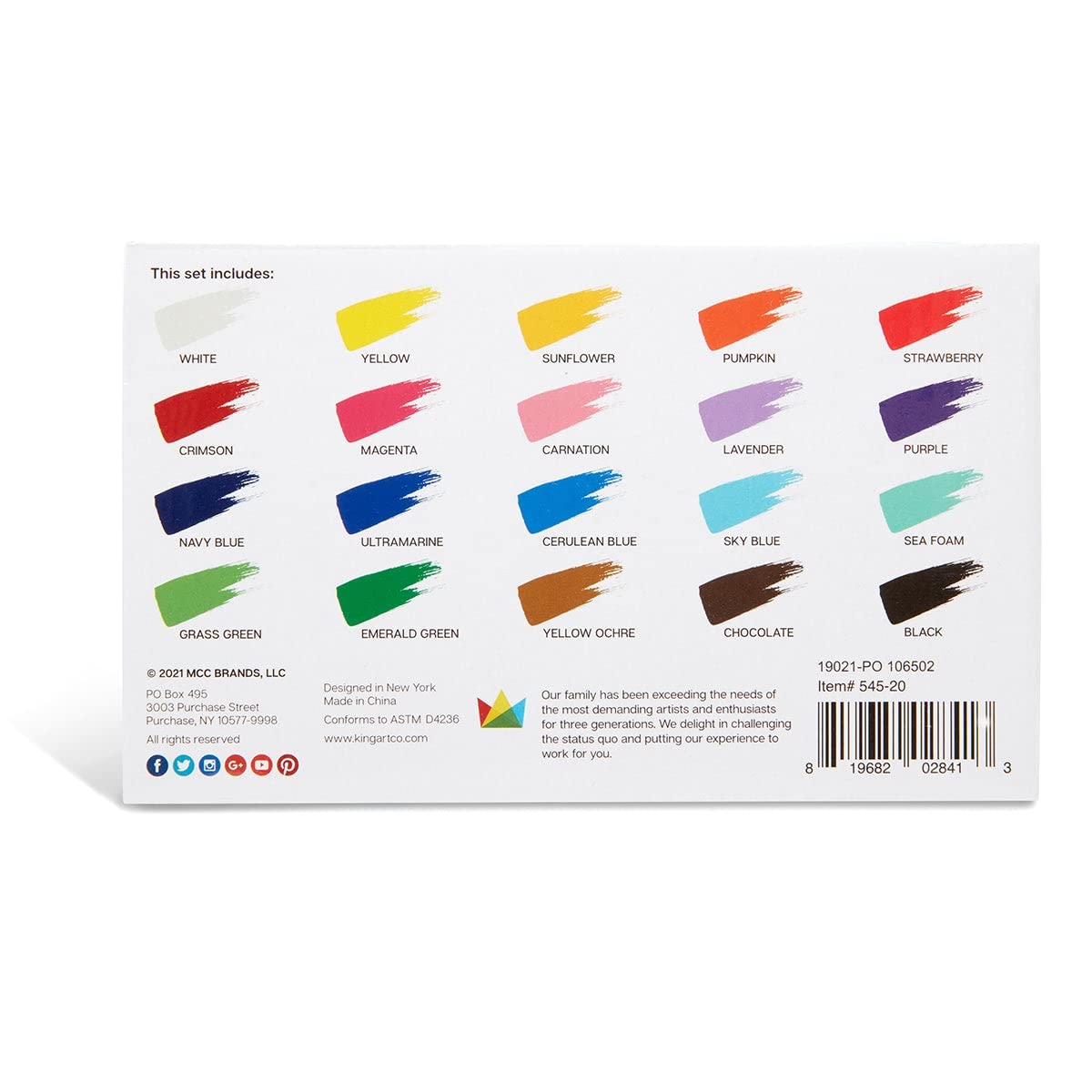 KINGART Outdoor Acrylic Paint, 60ml (2oz) Bottle, Set of 20 Unique Colors