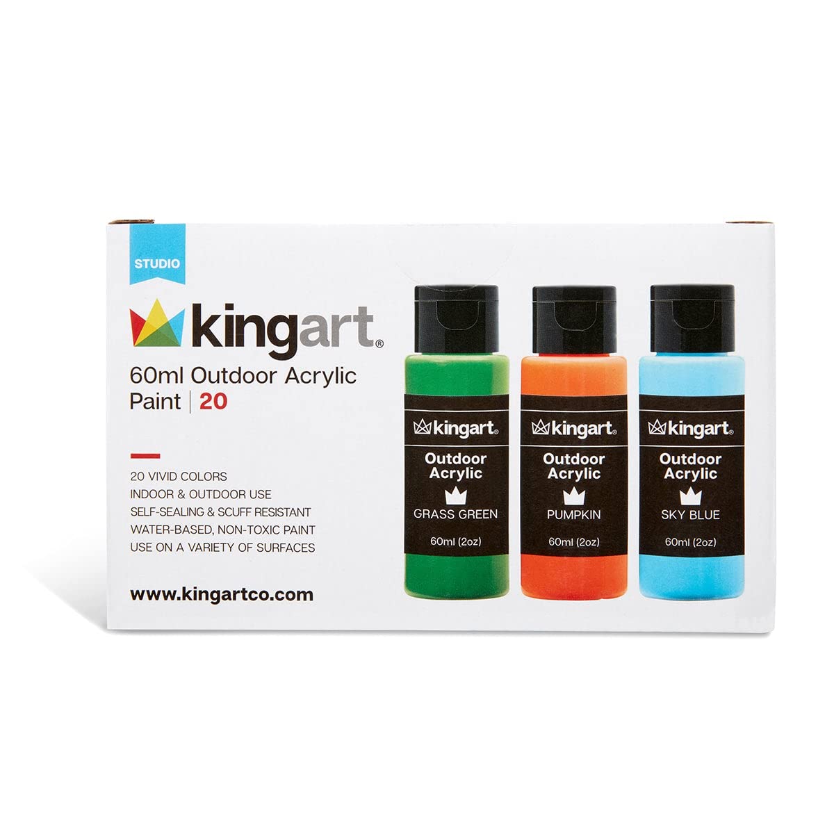 KINGART Outdoor Acrylic Paint, 60ml (2oz) Bottle, Set of 20 Unique Colors