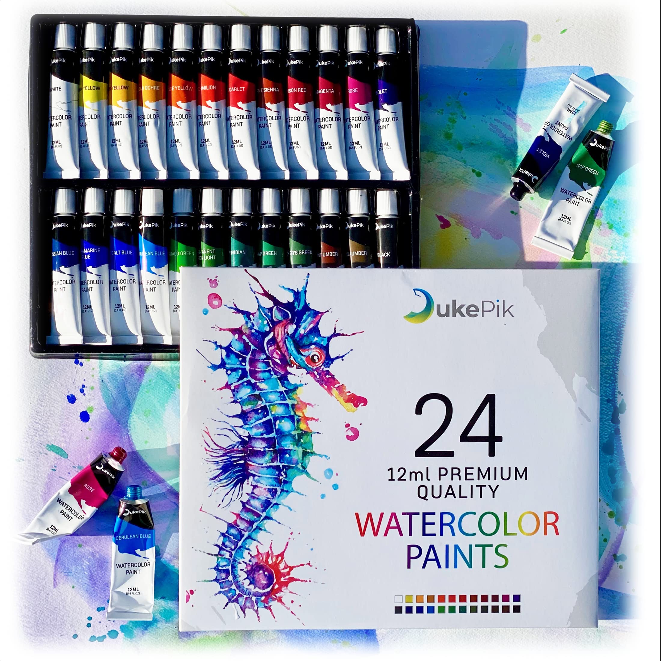 DukePik 24-Color Premium Watercolor Set - Vibrant, Artist-Grade Paints, Easy Blend, Non Toxic Water Colors, Perfect for Both Novice Children & Professional, Hobby Adult Painters