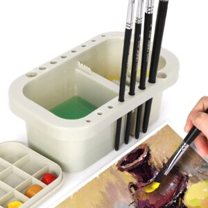 WUWEOT 3 Pack Multi-Use Paint Brush Basin Paint Brush Tub, Plastic Paint Brush Washer, Cleaner and Holder, 18 Palette Wells, Lid for Indoor Outdoor Watercolor Oil Acrylic Gouache Painting