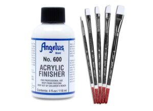angelus acrylic leather paint finisher no. 600-4oz and 5 piece paint brush set combo bundle