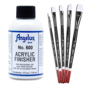 Angelus Acrylic Leather Paint Finisher No. 600-4oz and 5 Piece Paint Brush Set Combo Bundle