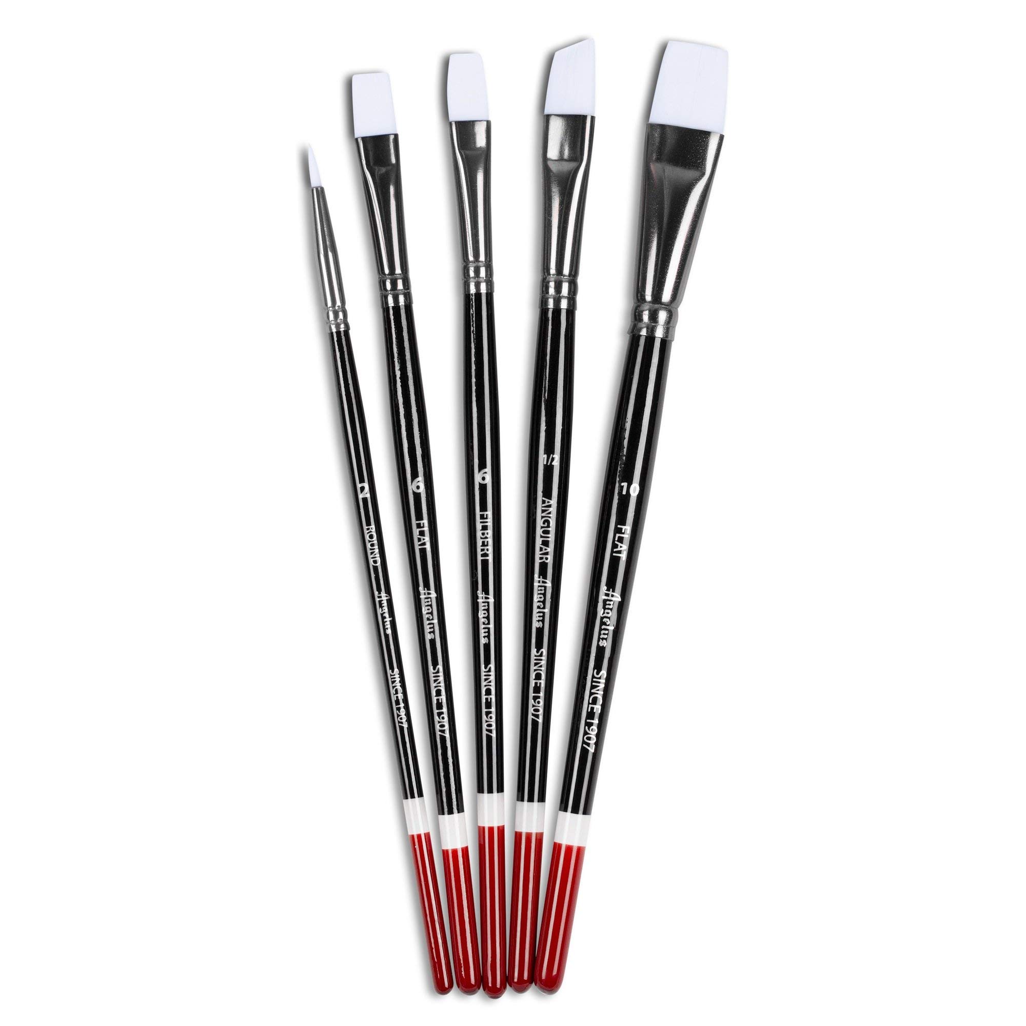 Angelus Acrylic Leather Paint Finisher No. 600-4oz and 5 Piece Paint Brush Set Combo Bundle