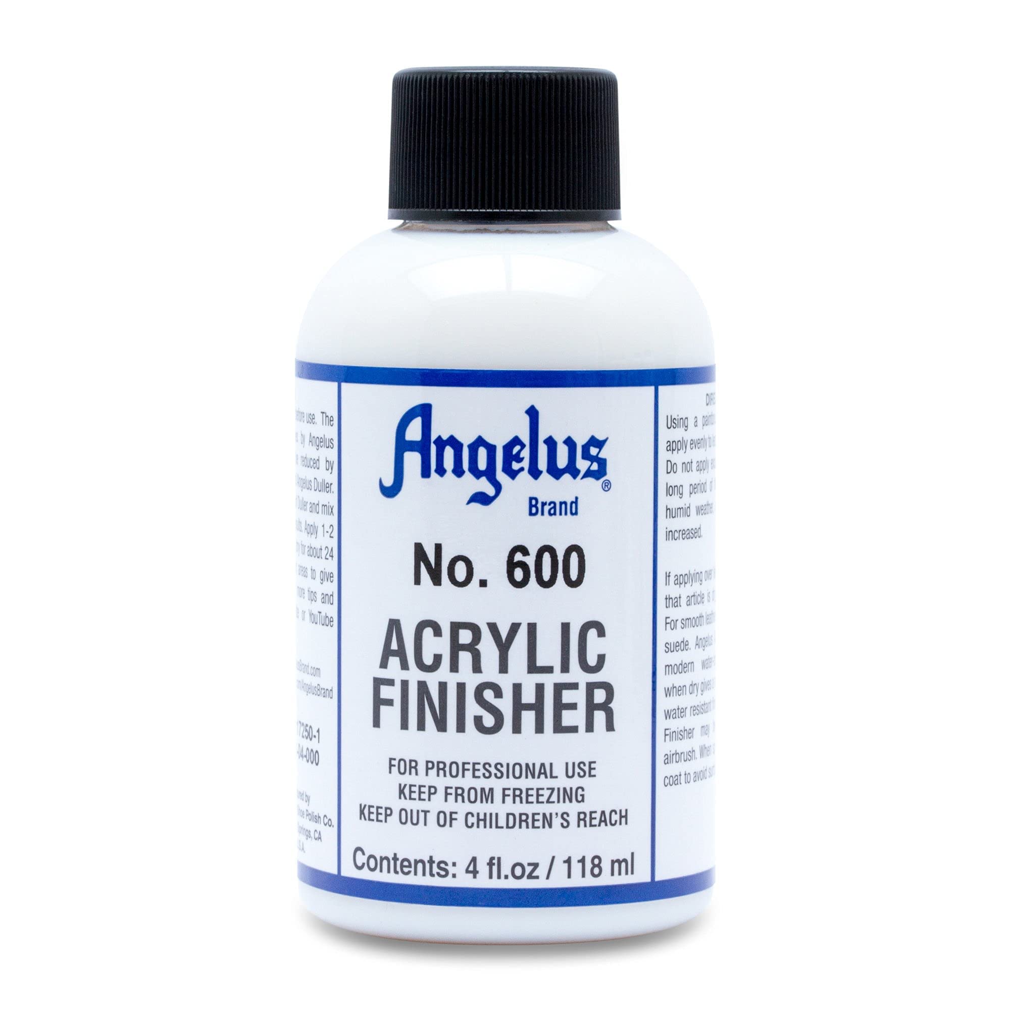 Angelus Acrylic Leather Paint Finisher No. 600-4oz and 5 Piece Paint Brush Set Combo Bundle