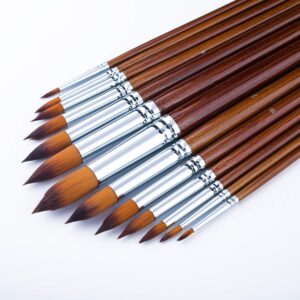 paint brushes 13pcs round pointed tip soft non-shedding nylon hair wood long handle acrylic paint brush set for canvas painting watercolor paint professional painting kits (round 13pcs longer handle)